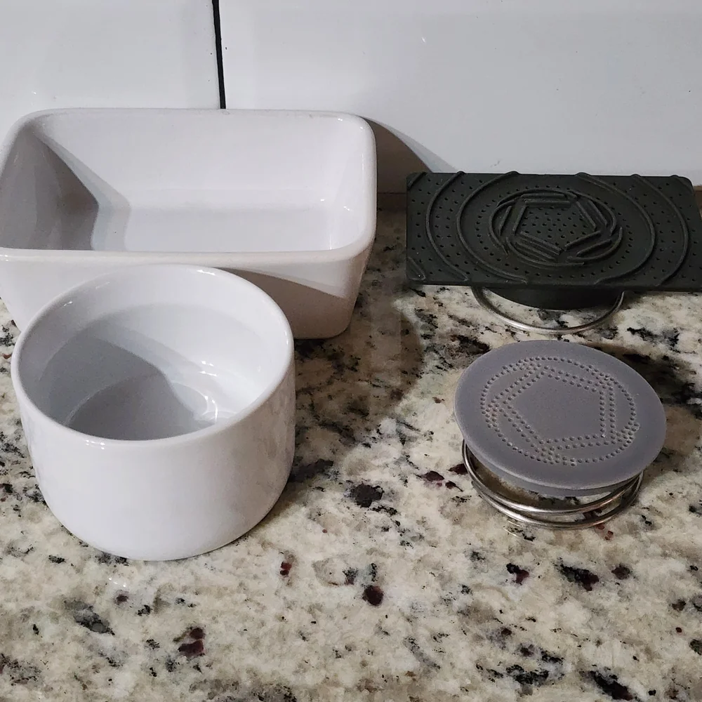 White Ceramic Soap Dish and Brush Set